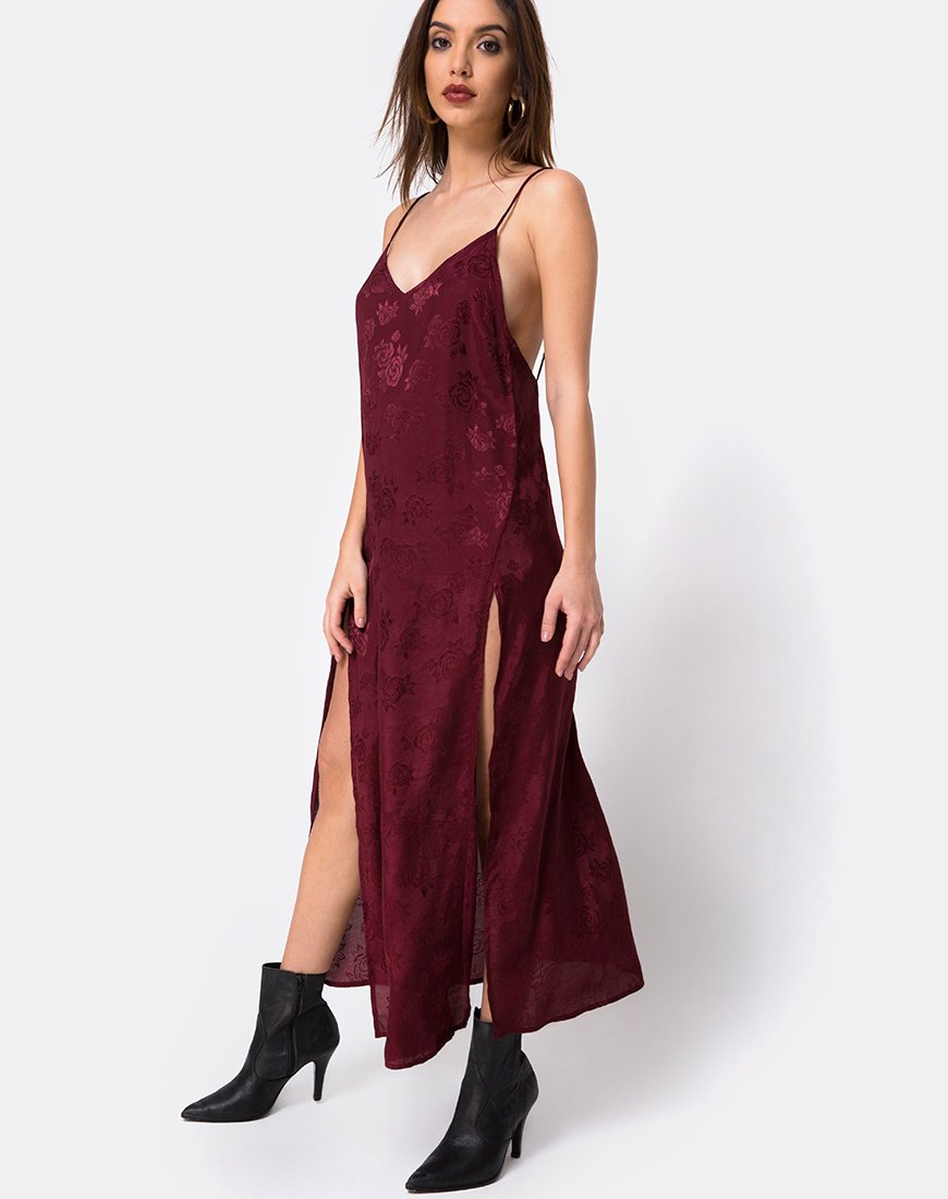 Hime Maxikleid aus Satin in Burgunderrosa