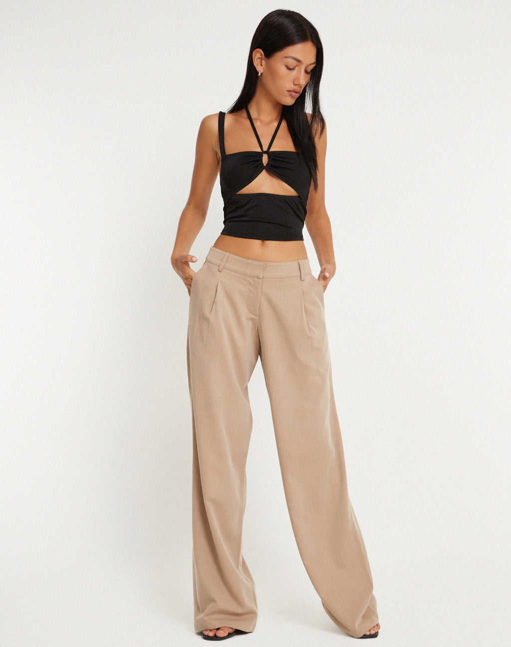 Hondra Hose mit weitem Bein in Beige