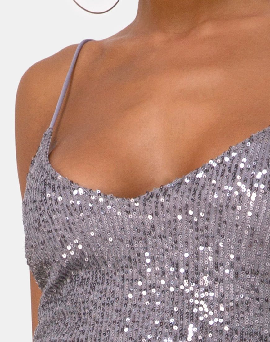Image of Humia Kleid in Drapierung Netz Pailletten Silber