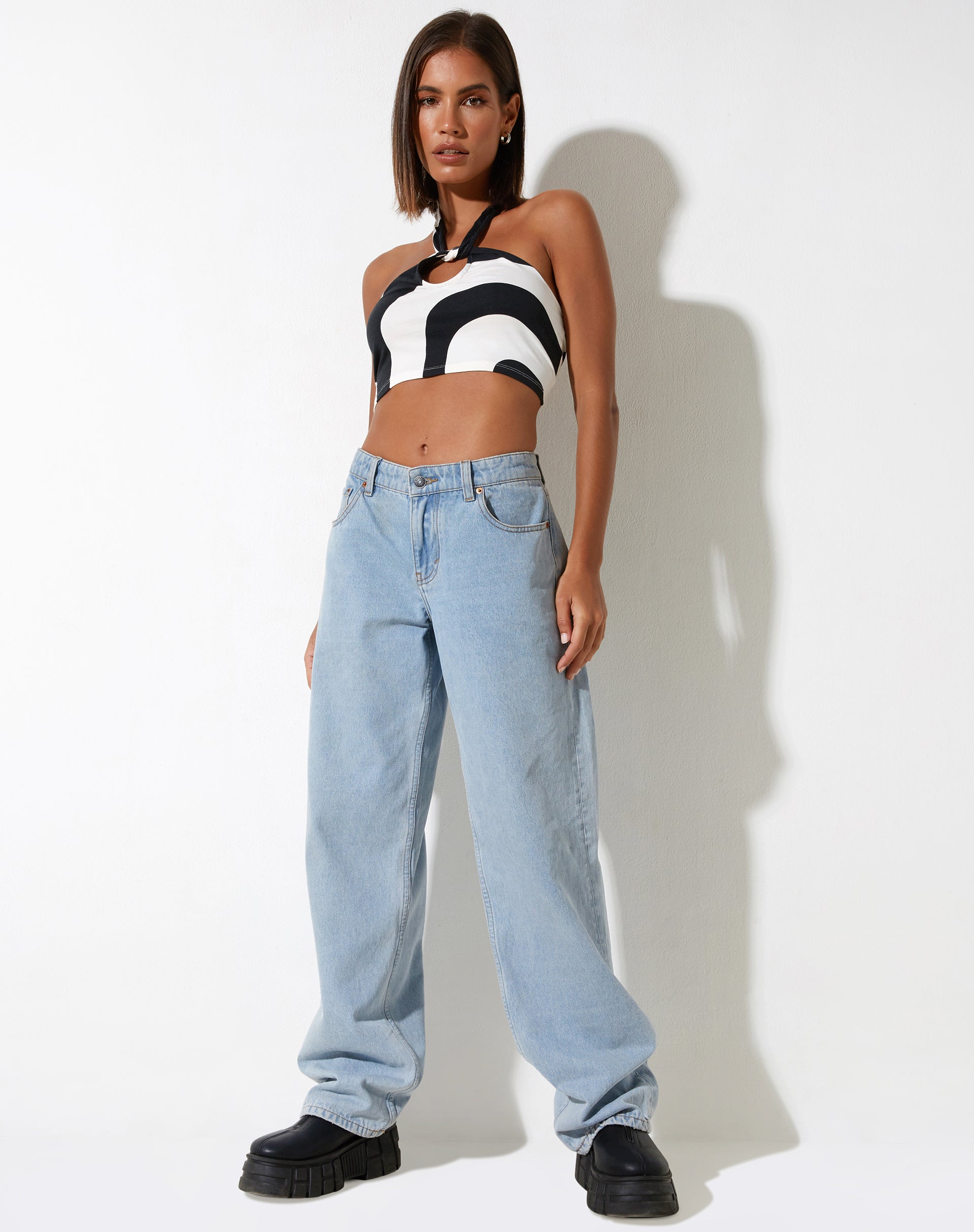 Iamah Crop Top in Optic Swirl Schwarz und Weiß