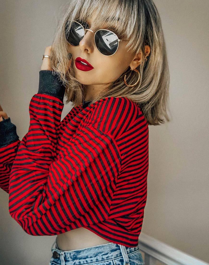 Image of Goce Crop Top in Mini Stripe Rot und Schwarz