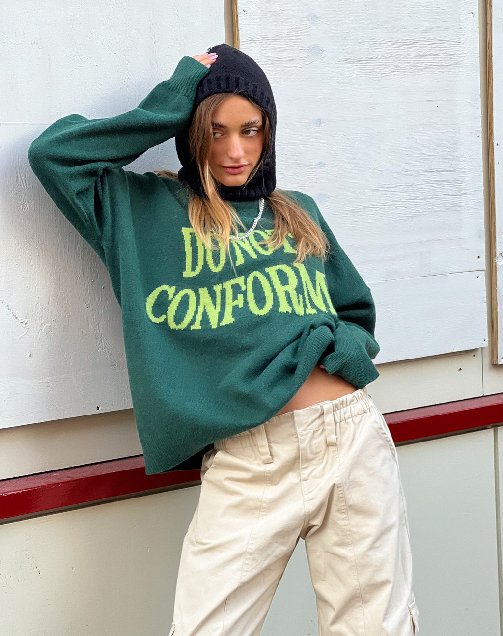 Jamin Pullover in Grün 'Do Not Conform'
