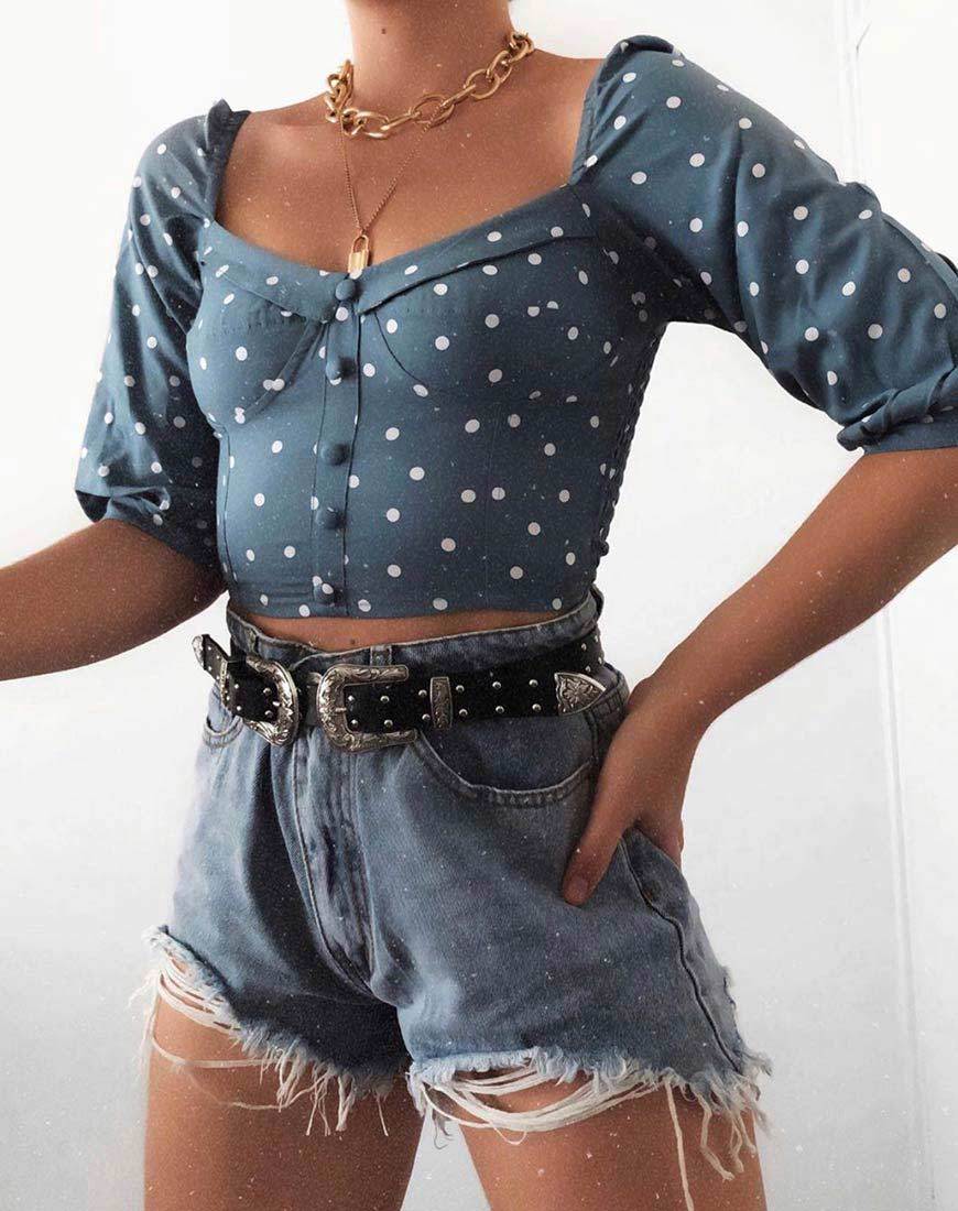 Flory Crop Top in Skater Polka Blau