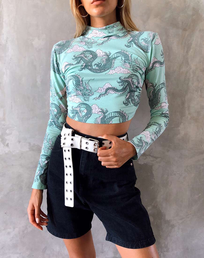 Quelia Crop Top in Chinesischer Drache Neo Mint