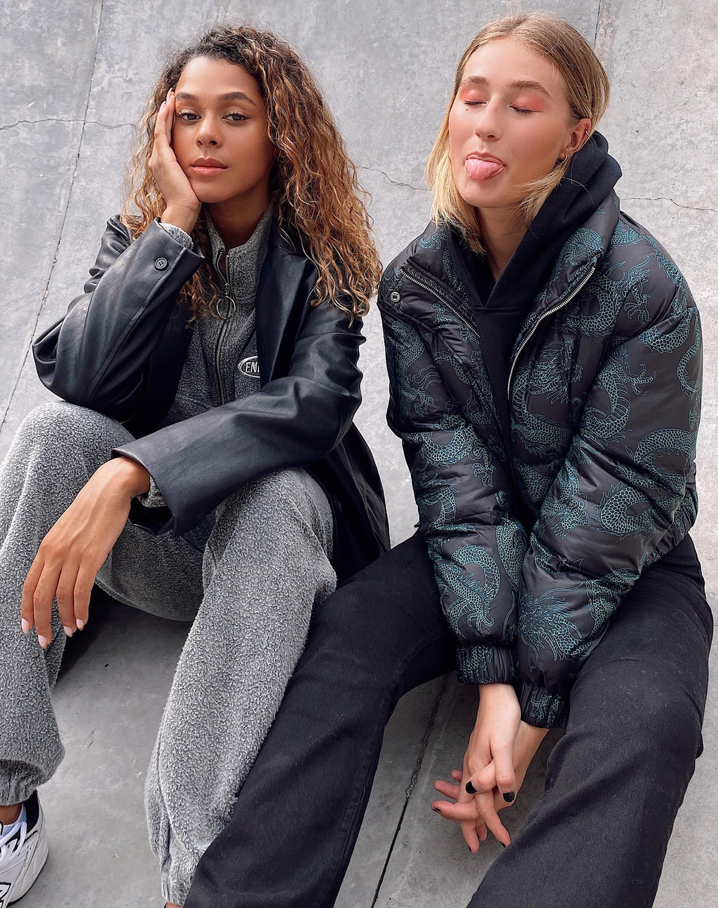 Rohos Pufferjacke in Drachenblume Schwarz und Mint
