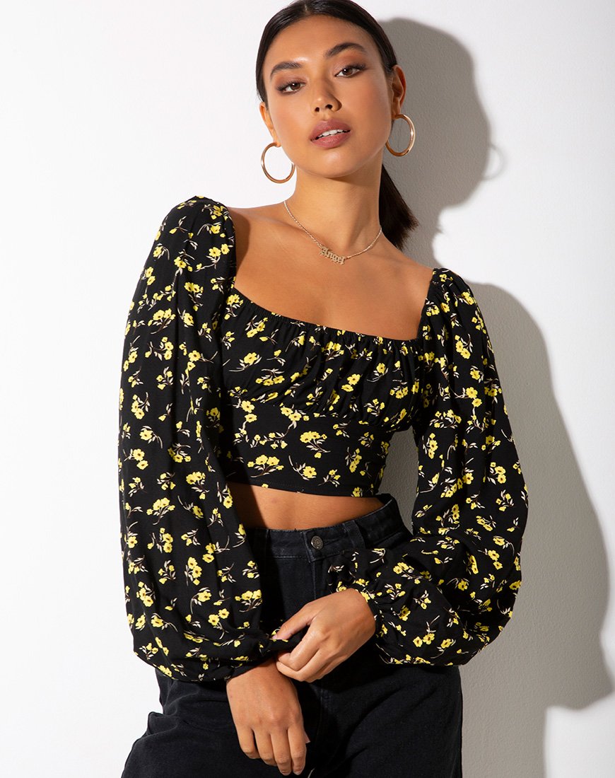 Irene Top in Butterblumengelb und Schwarz