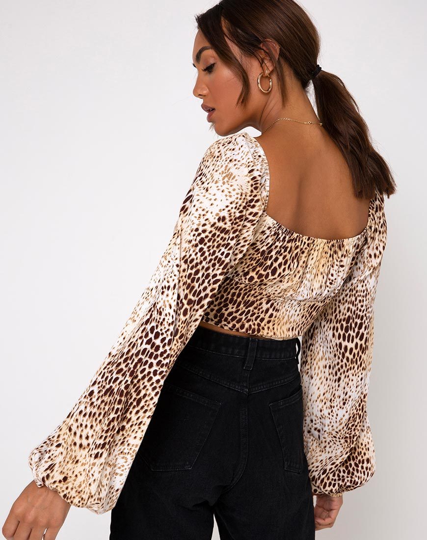 Image of Irene Langarm-Top in Crinkle Sand Leopard