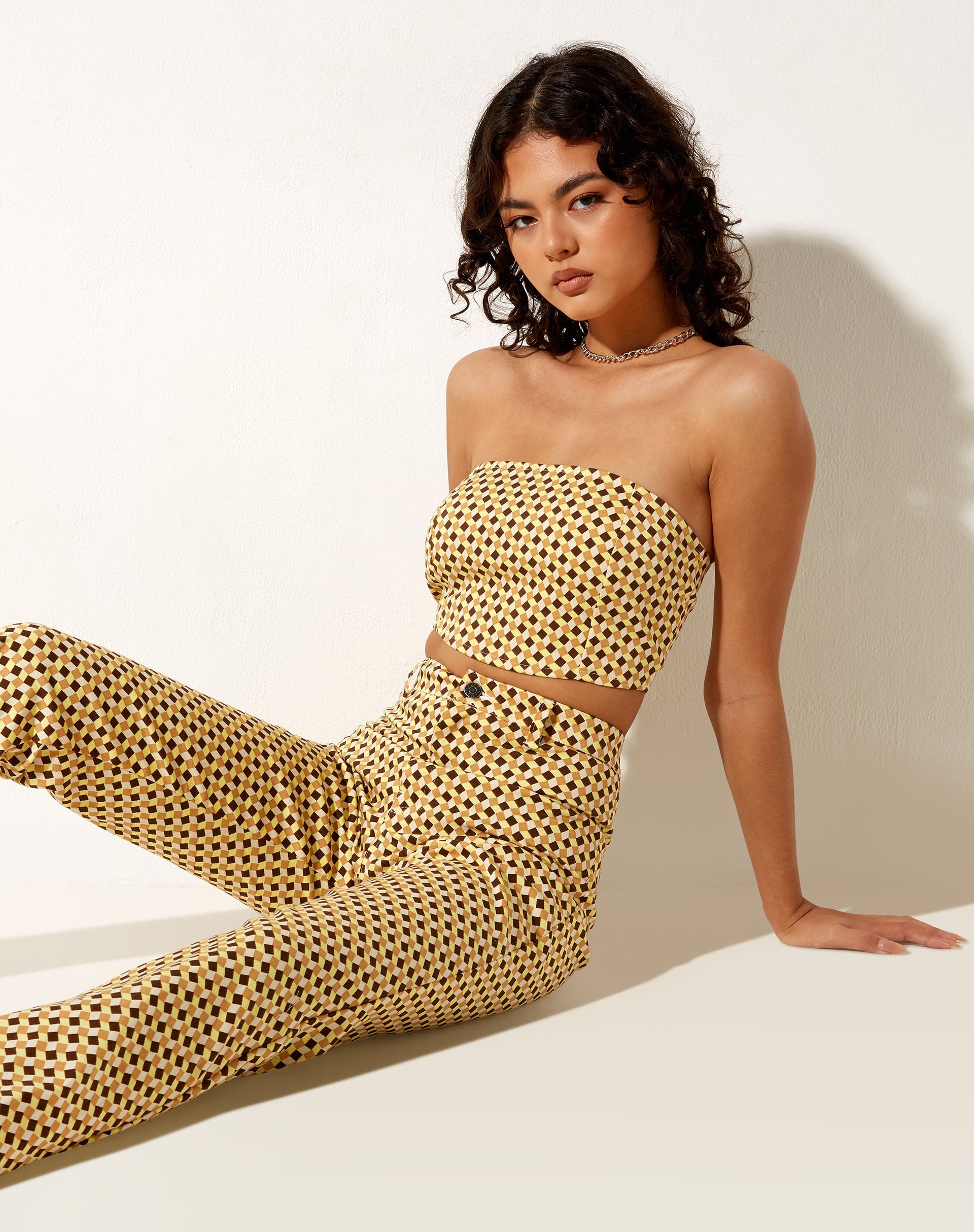 Image of Izara Korsett-Top in gewelltem Karo-Gelb