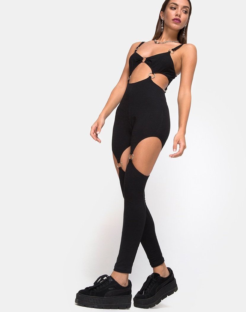 Jaca Cutout Unitard in Schwarz