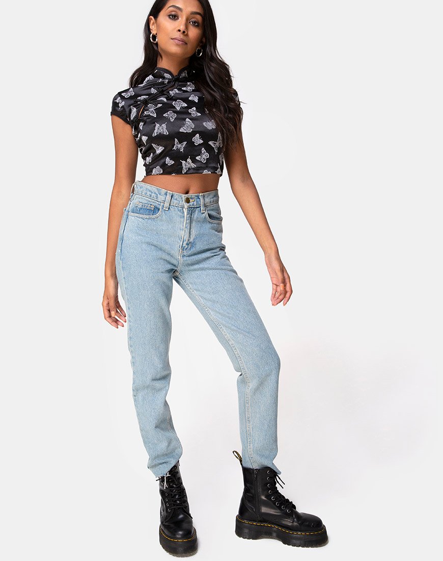 Image of Jakina Crop Top in Schwarz Schmetterlingsflock