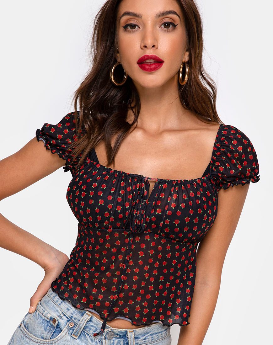 Jalina Top aus gepunktetem rosa Netz