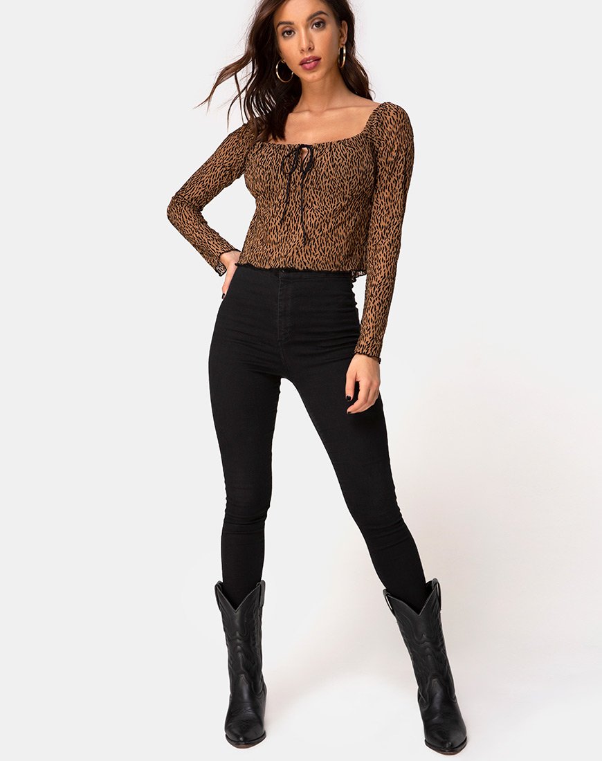 Image of Janina Top in Animal Flock Tan Net