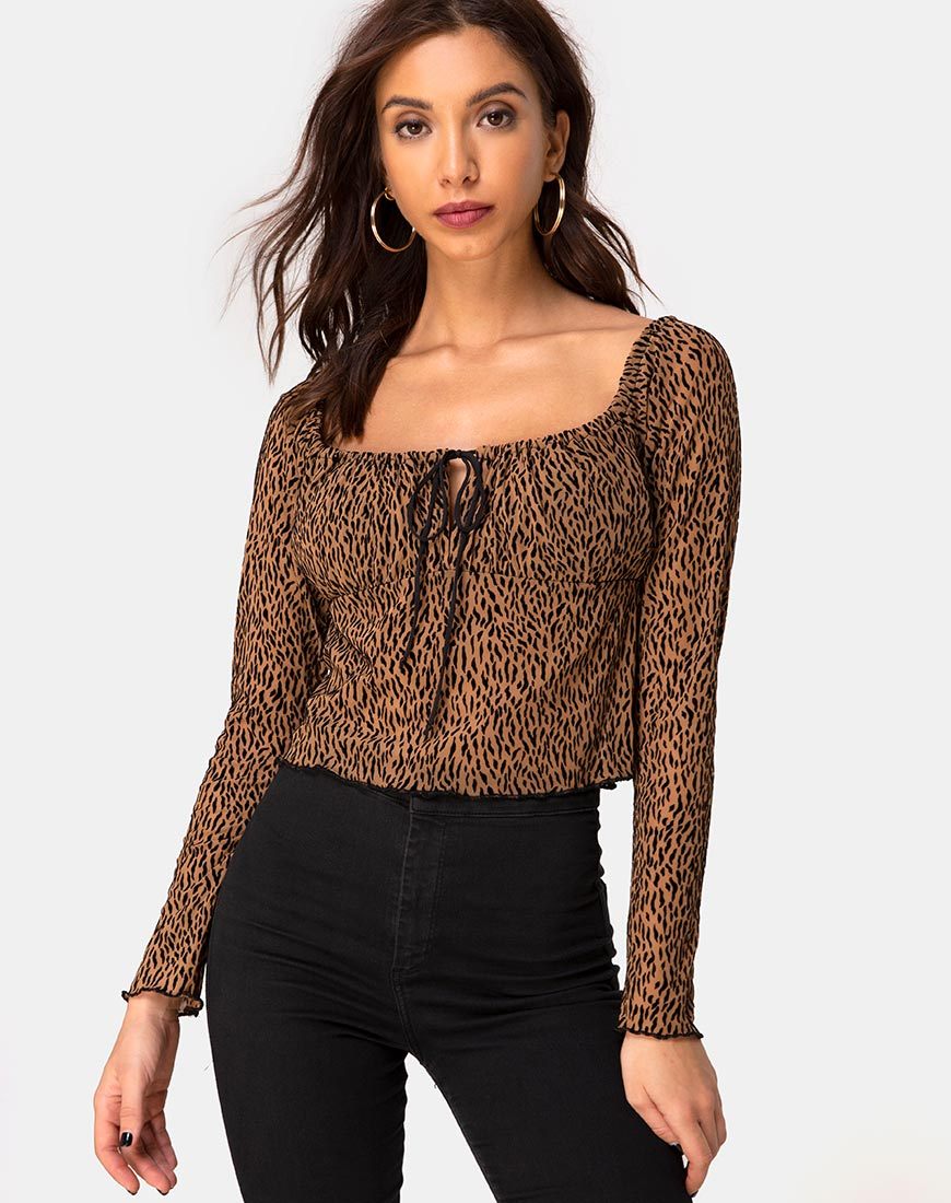 Janina Top in Tierflock Tan Netz