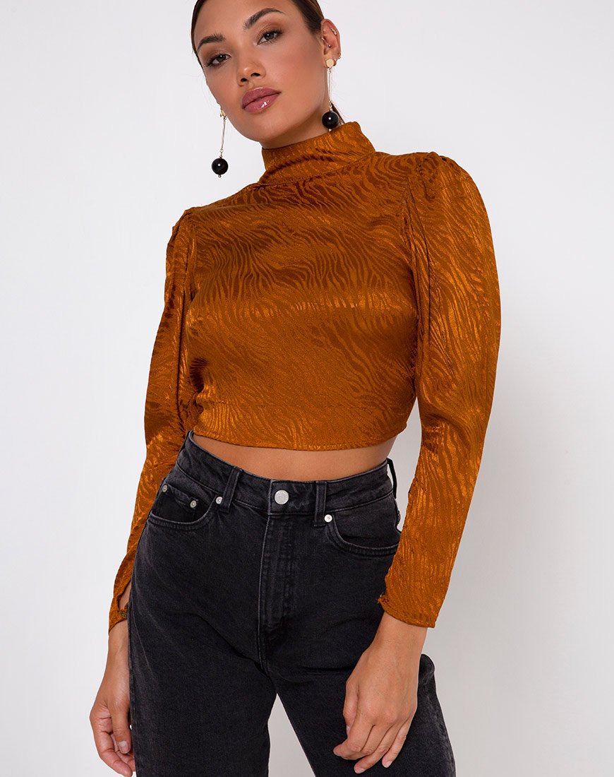 Jasty Crop Top aus Satin Zebra Golden Coral