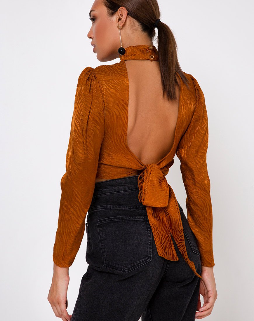 Jasty Crop Top aus Satin Zebra Golden Coral