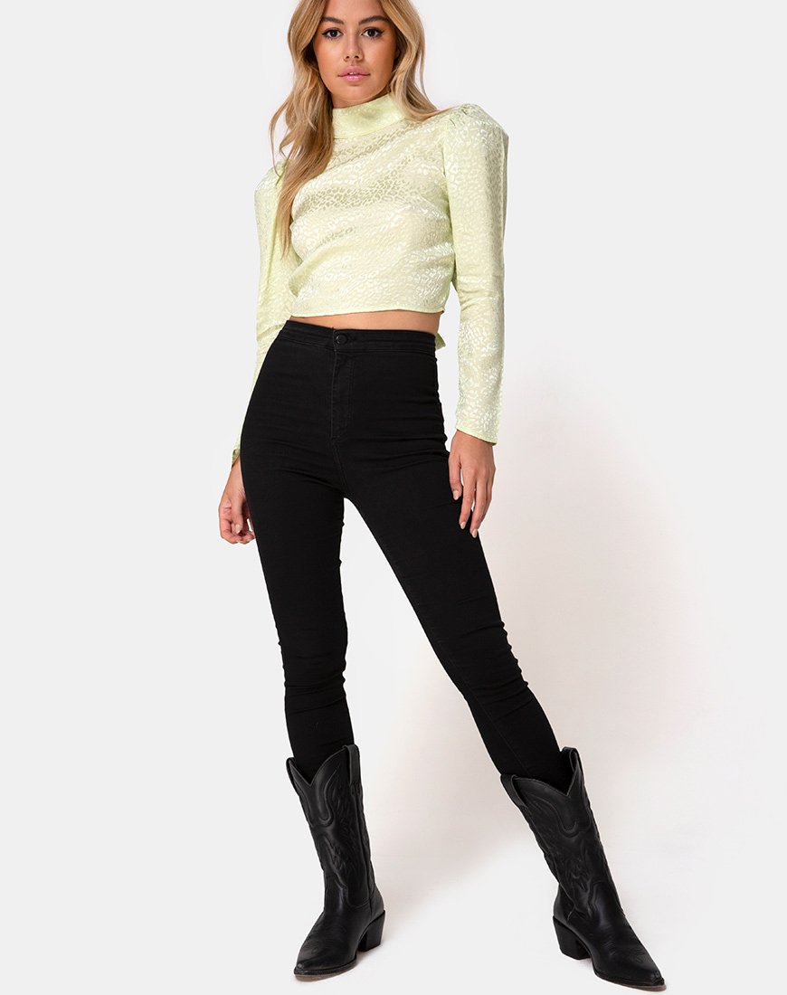 Image of Jasty Crop Top aus Satin Gepard Pistazie