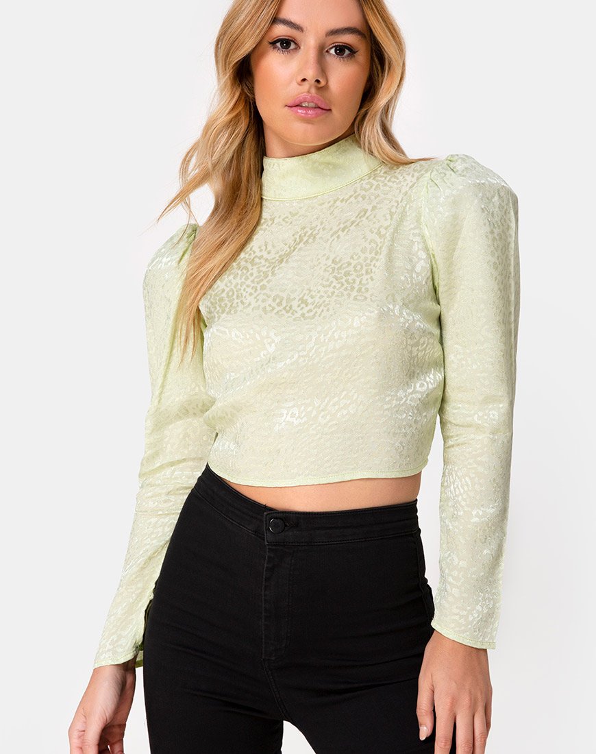 Jasty Crop Top aus Satin Gepard Pistazie