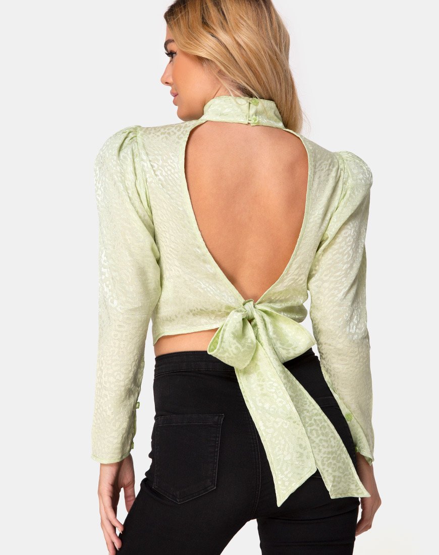 Jasty Crop Top aus Satin Gepard Pistazie