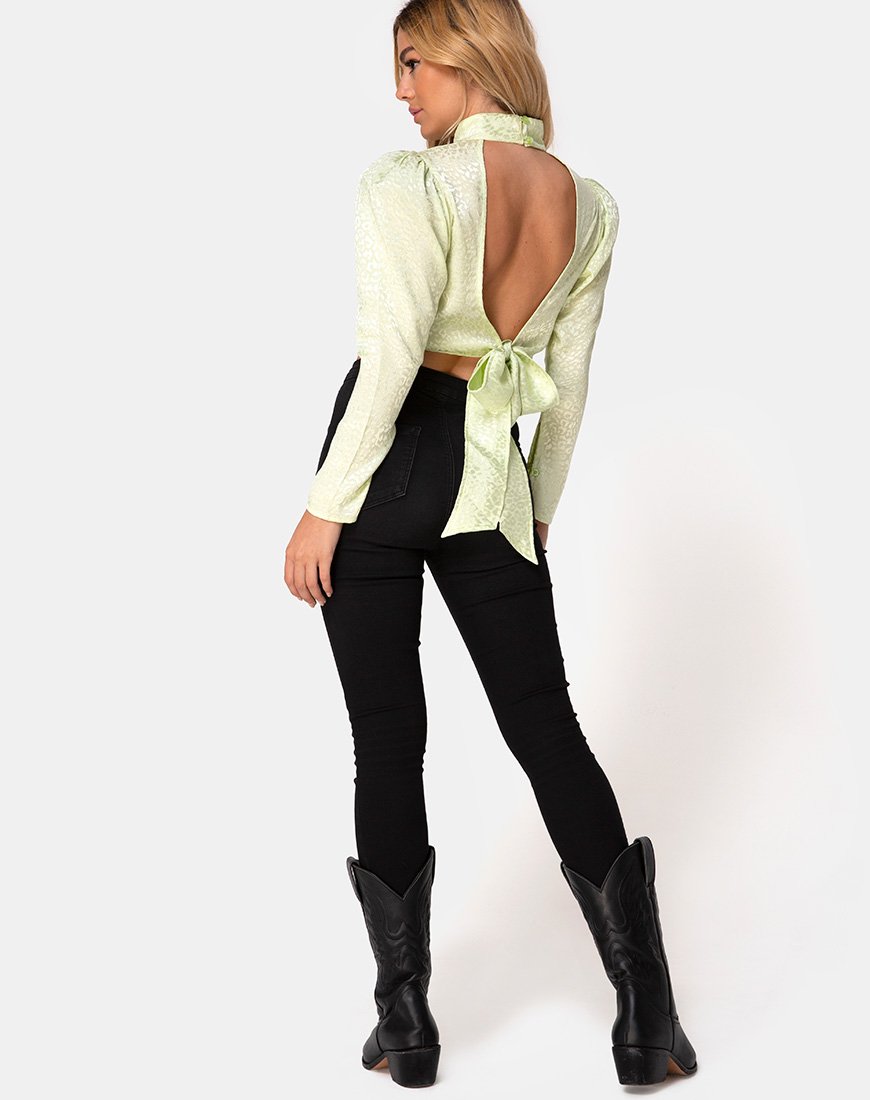 Image of Jasty Crop Top aus Satin Gepard Pistazie