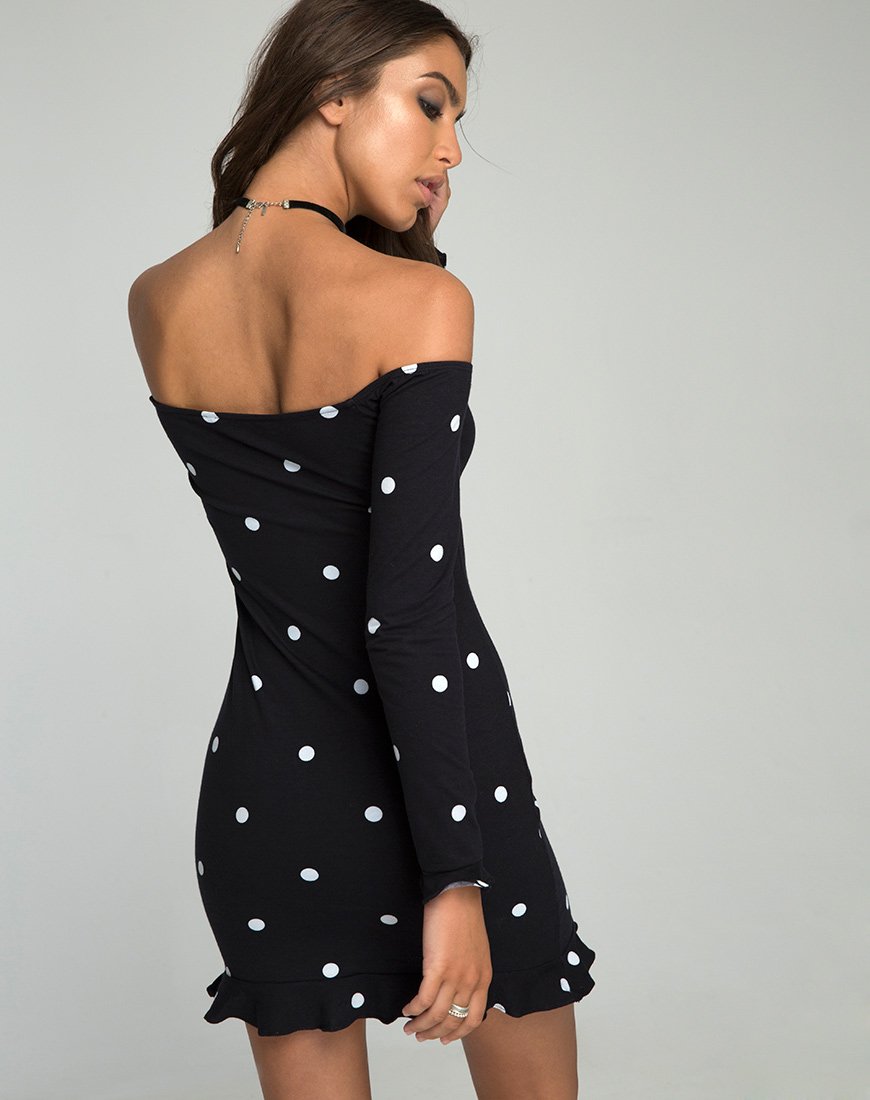 Jazzie Schulterfreies Kleid mit Polkadot in Schwarz und Weiß