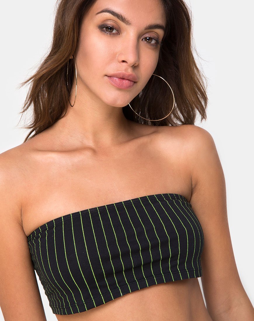Jeevan Bandeau-Top in Neon-Nadelstreifen