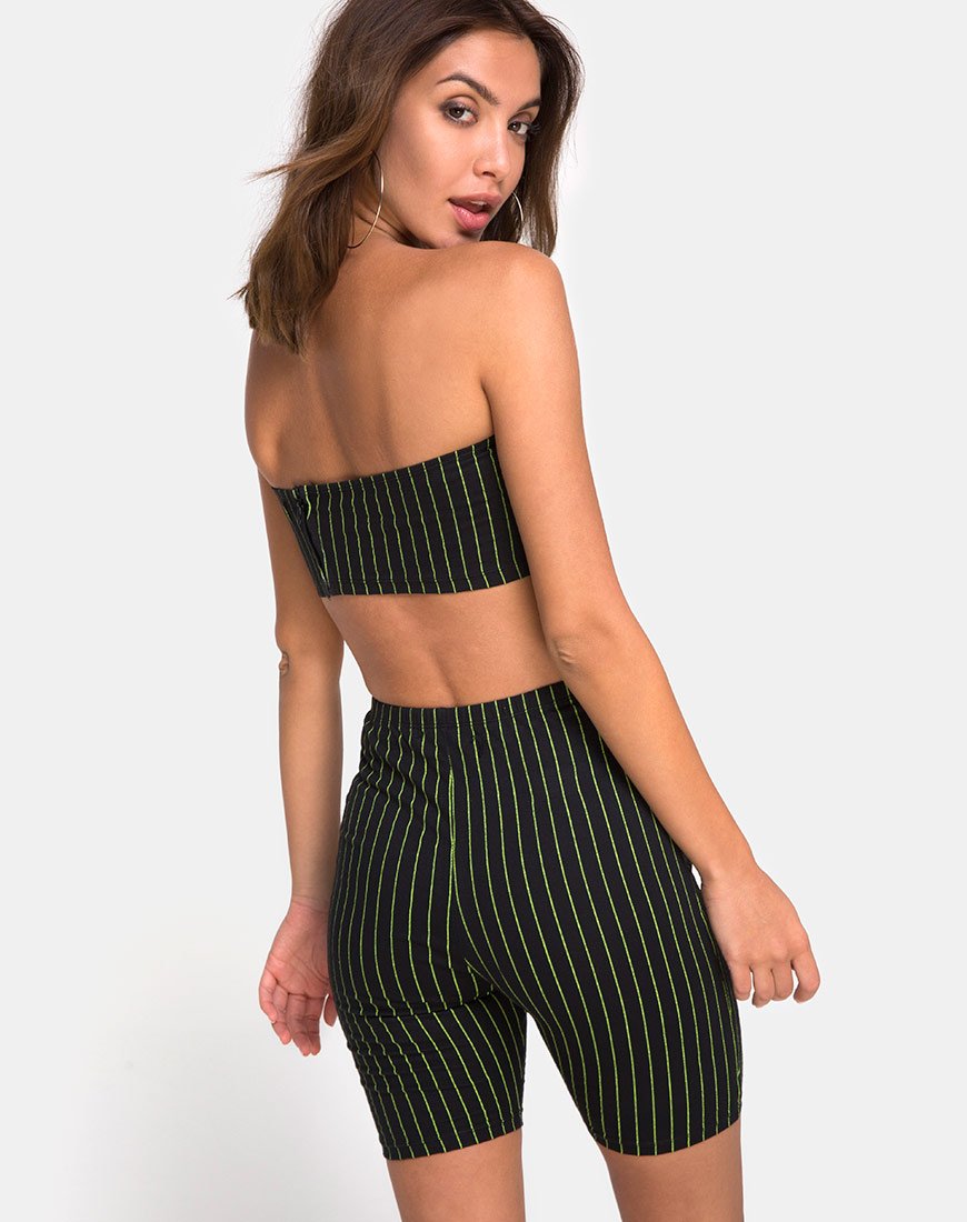 Jeevan Bandeau-Top in Neon-Nadelstreifen