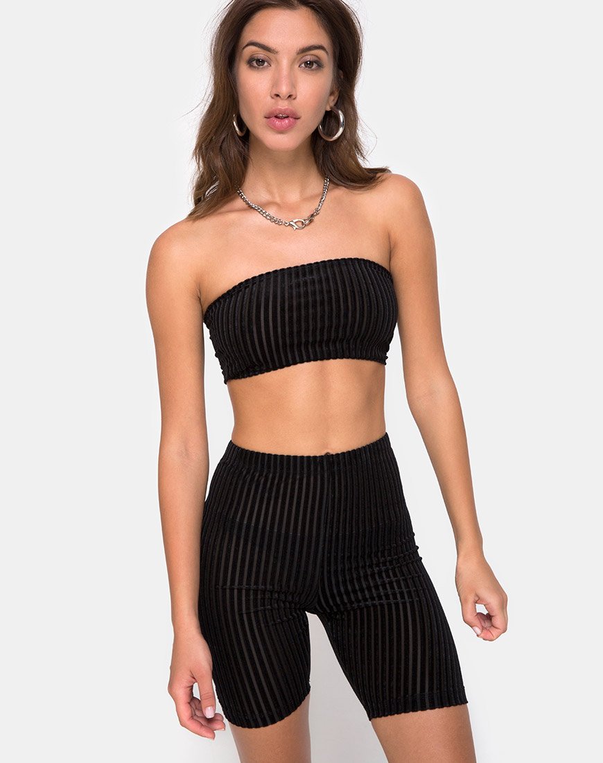 Bild von Bike Short in Samt Sheer Stripe Schwarz X Princess Polly