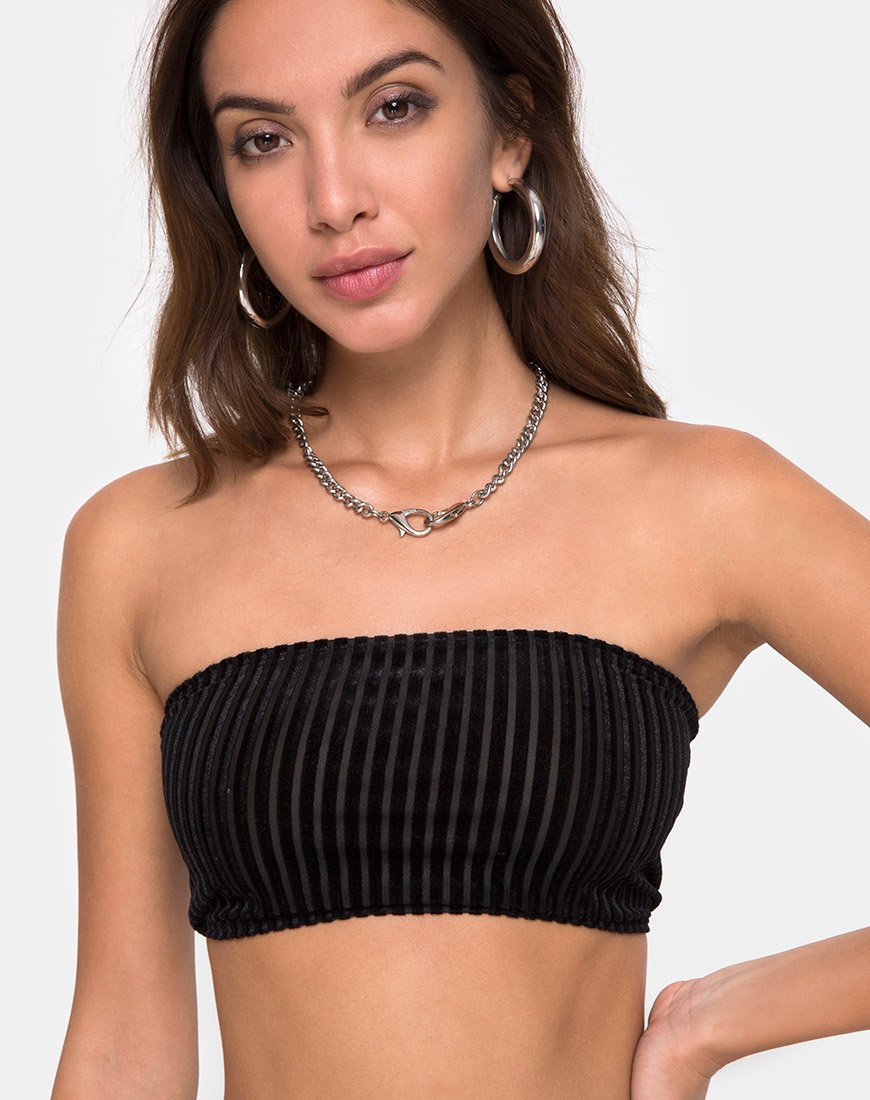 Röhrentop aus Samt mit transparenten Streifen Schwarz X Princess Polly