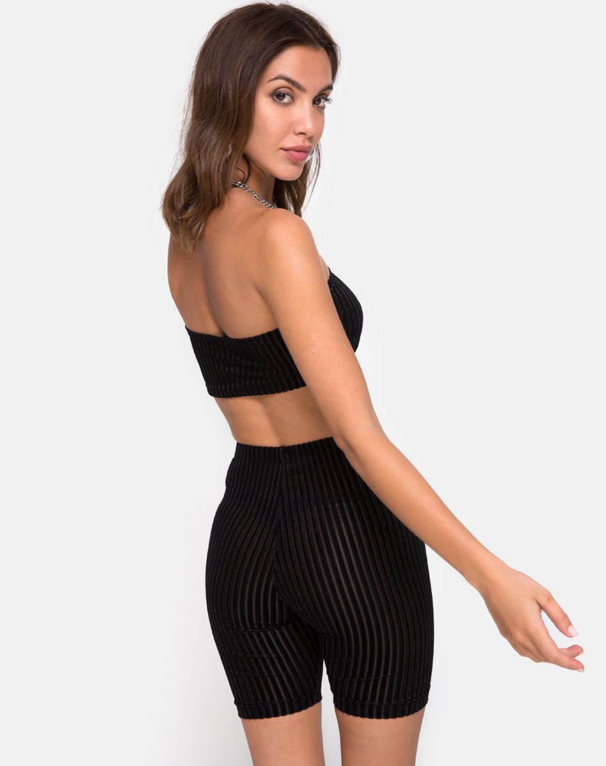 Bild von Bike Short in Samt Sheer Stripe Schwarz X Princess Polly