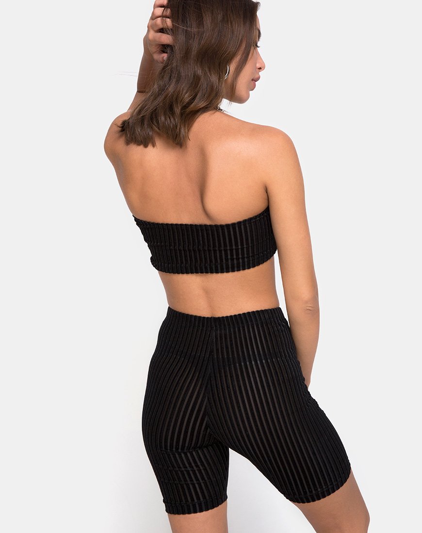 Bild von Tube Top in Velvet Sheer Stripe Black X Princess Polly