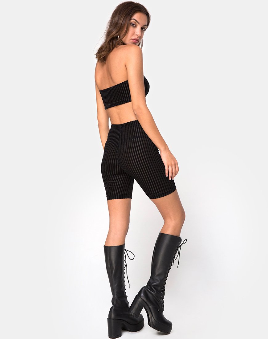 Bild von Bike Short in Samt Sheer Stripe Schwarz X Princess Polly