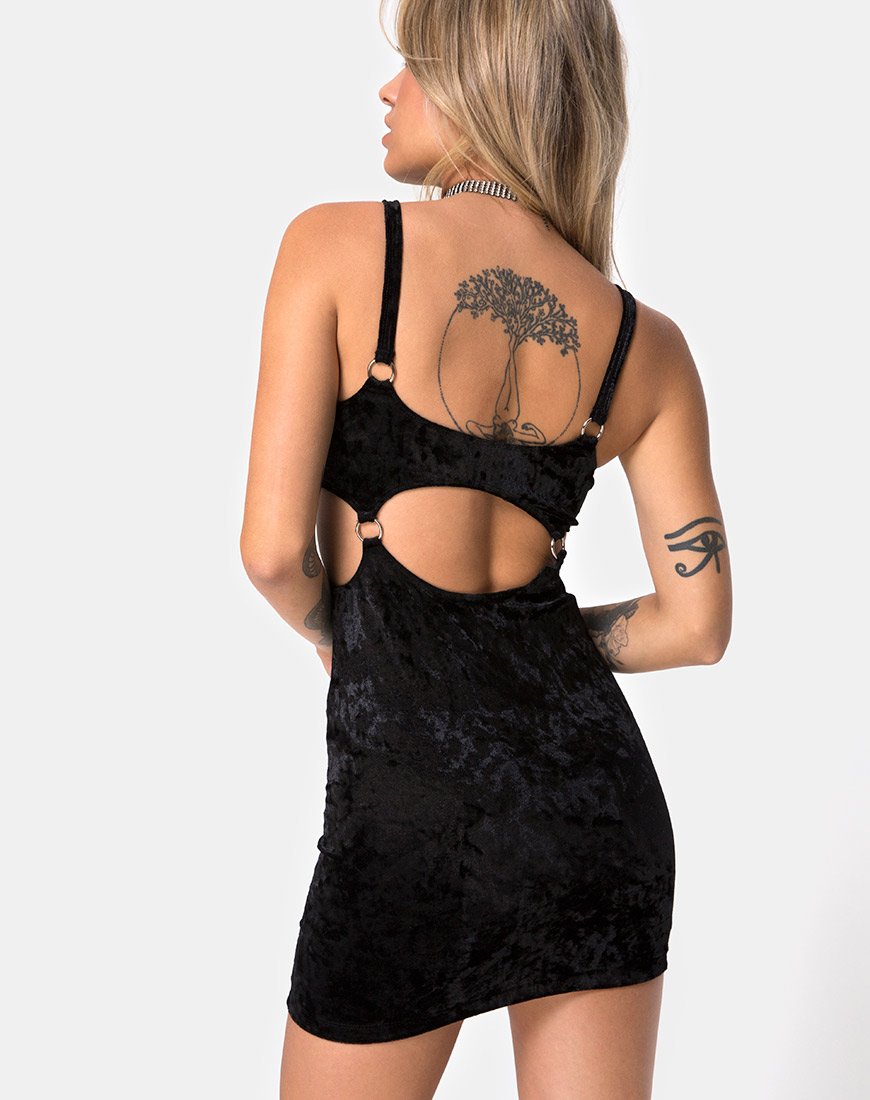 Image of Jezabel Kleid aus schwarzem Crushed Velvet