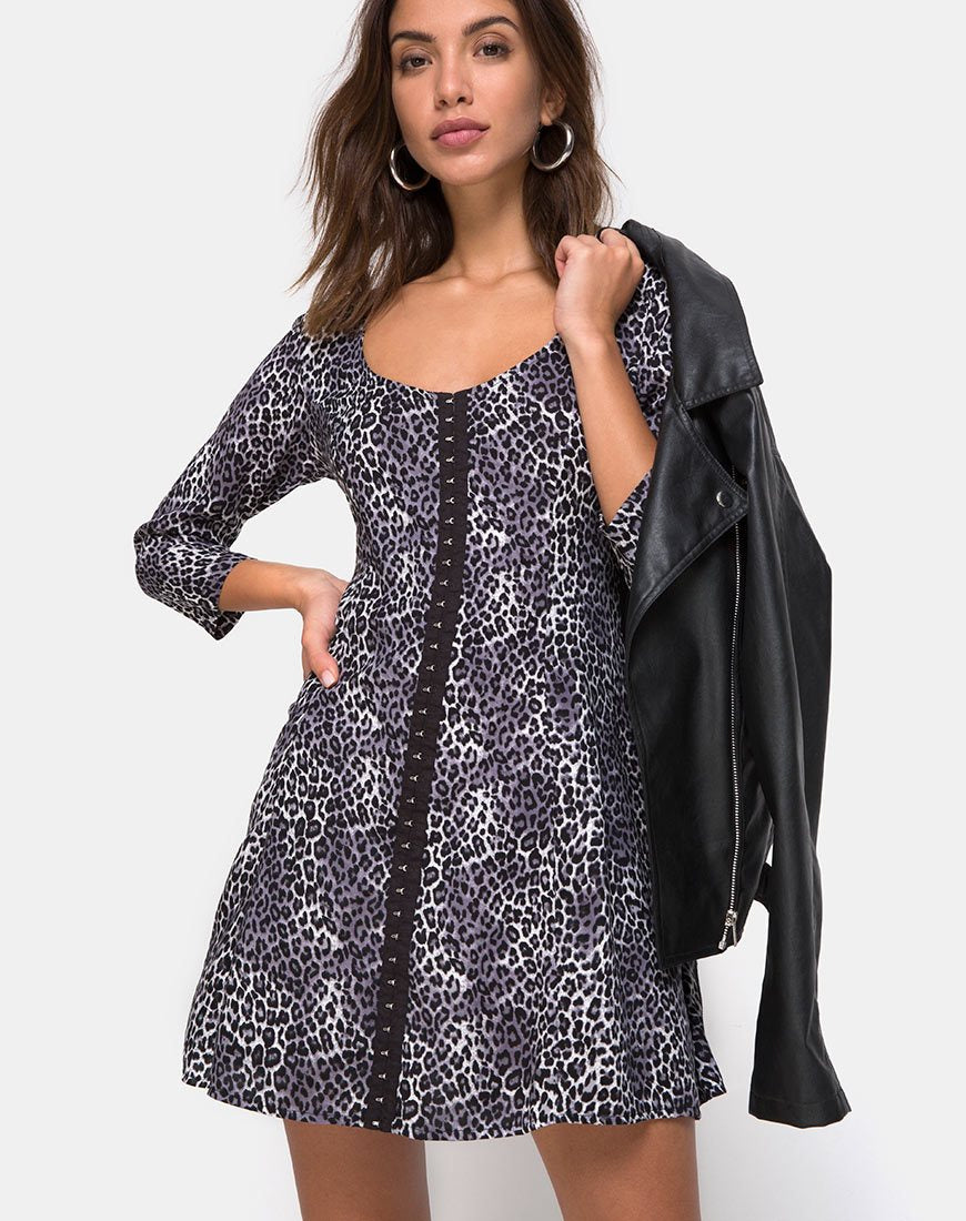 Image of Camisa Kleid in Grau Rar Leopard