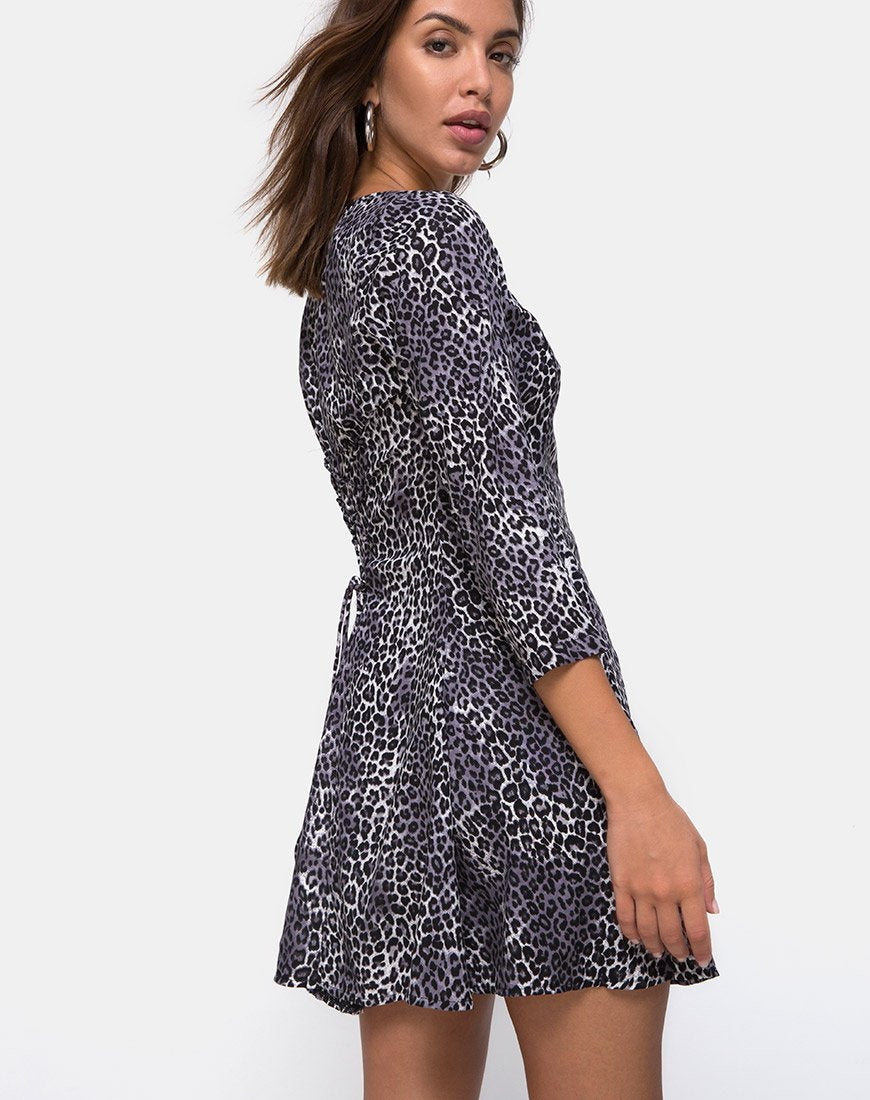 Camisa Kleid in Grau Rar Leopard