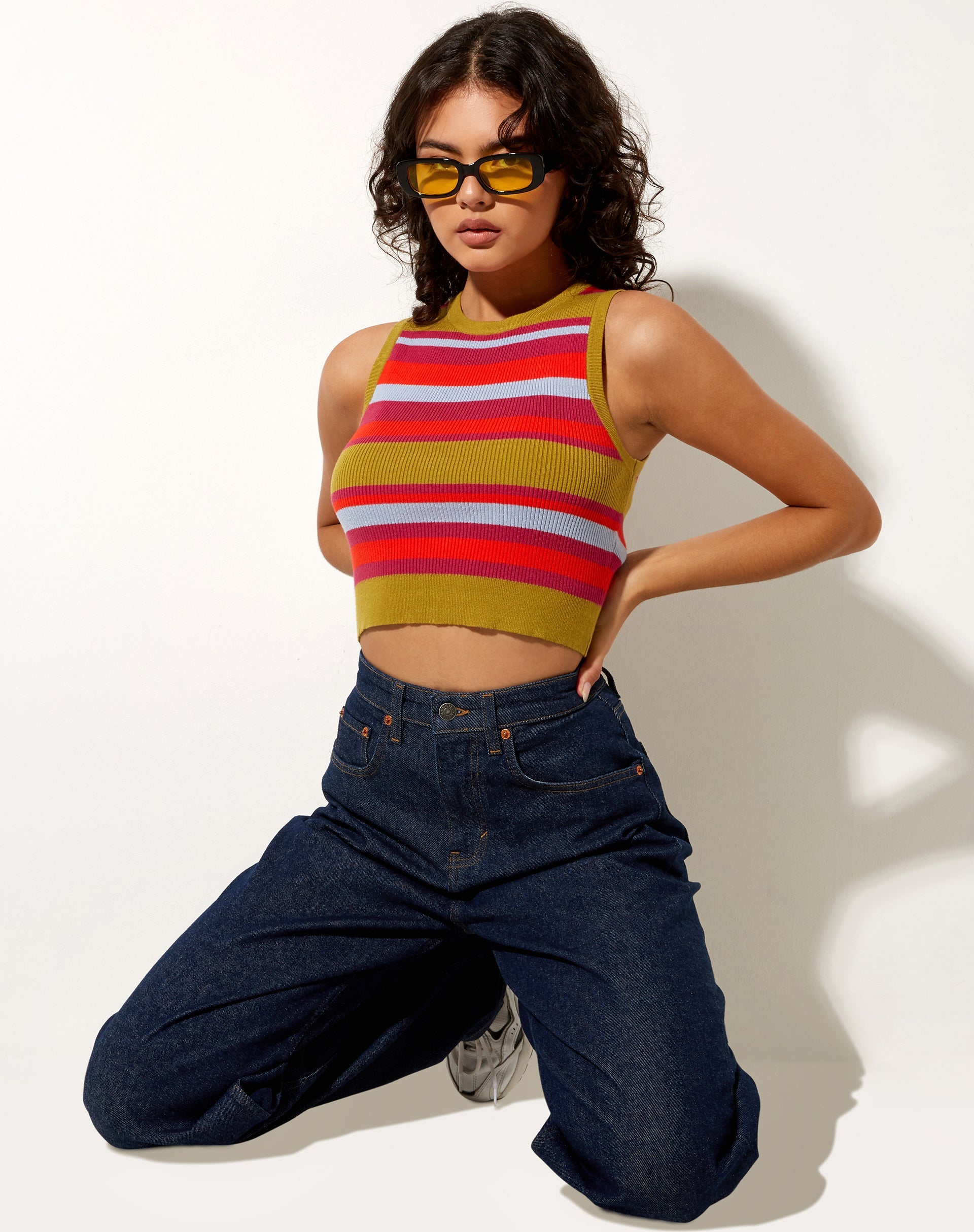Bild von Jiony Vest Top in Stripe Palm Orange Lila und Blau