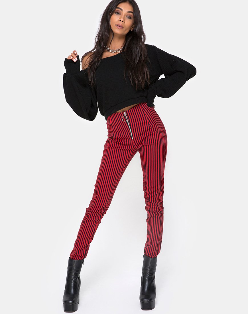 Jolim-Hose mit Ministreifen in Rot und Schwarz