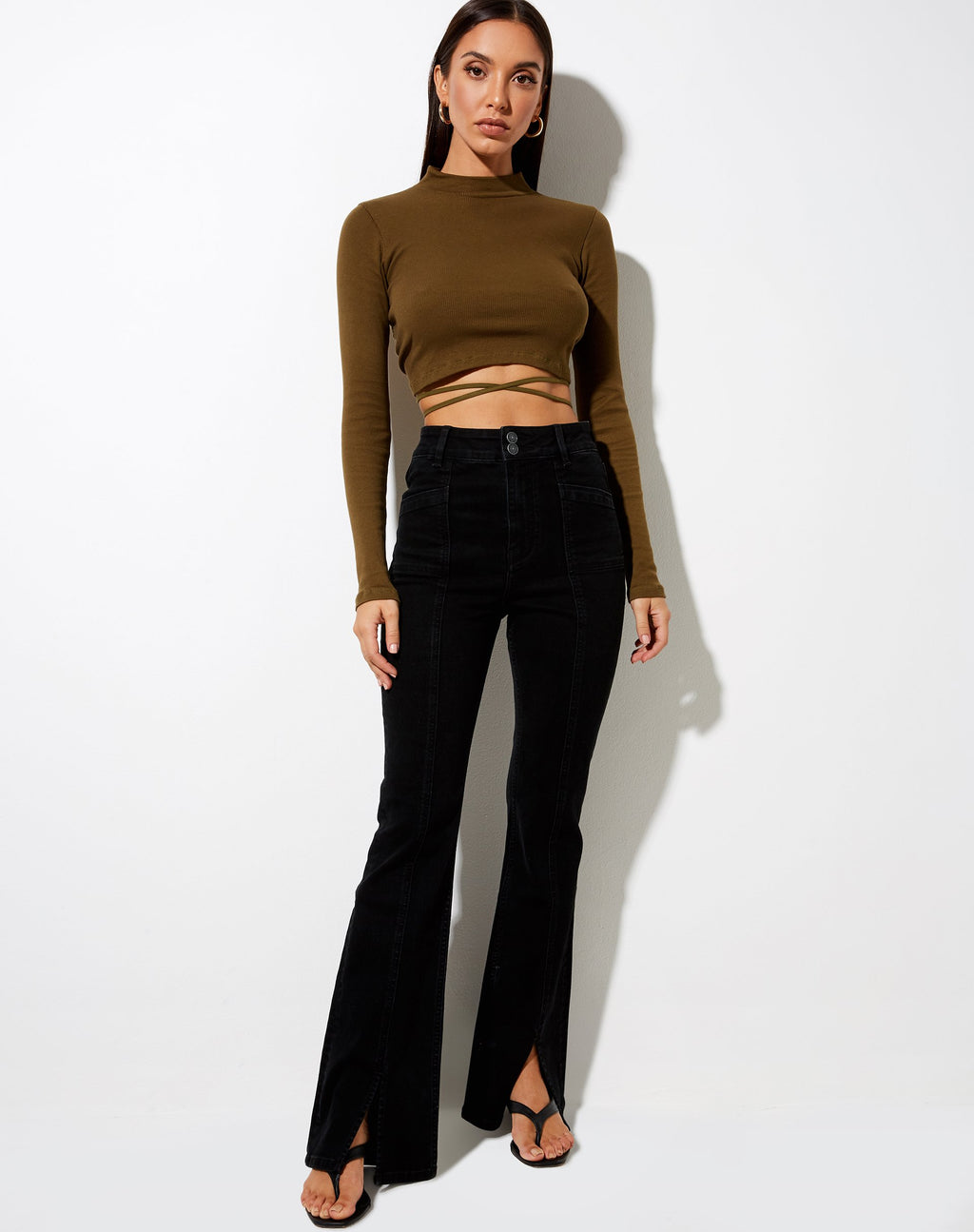 Jorja Crop Top aus Rib Military Olive