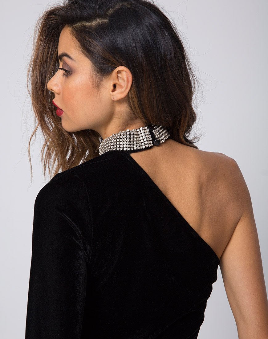 Kaido One Shoulder Bodycon Kleid aus Samt Diamond Schwarz