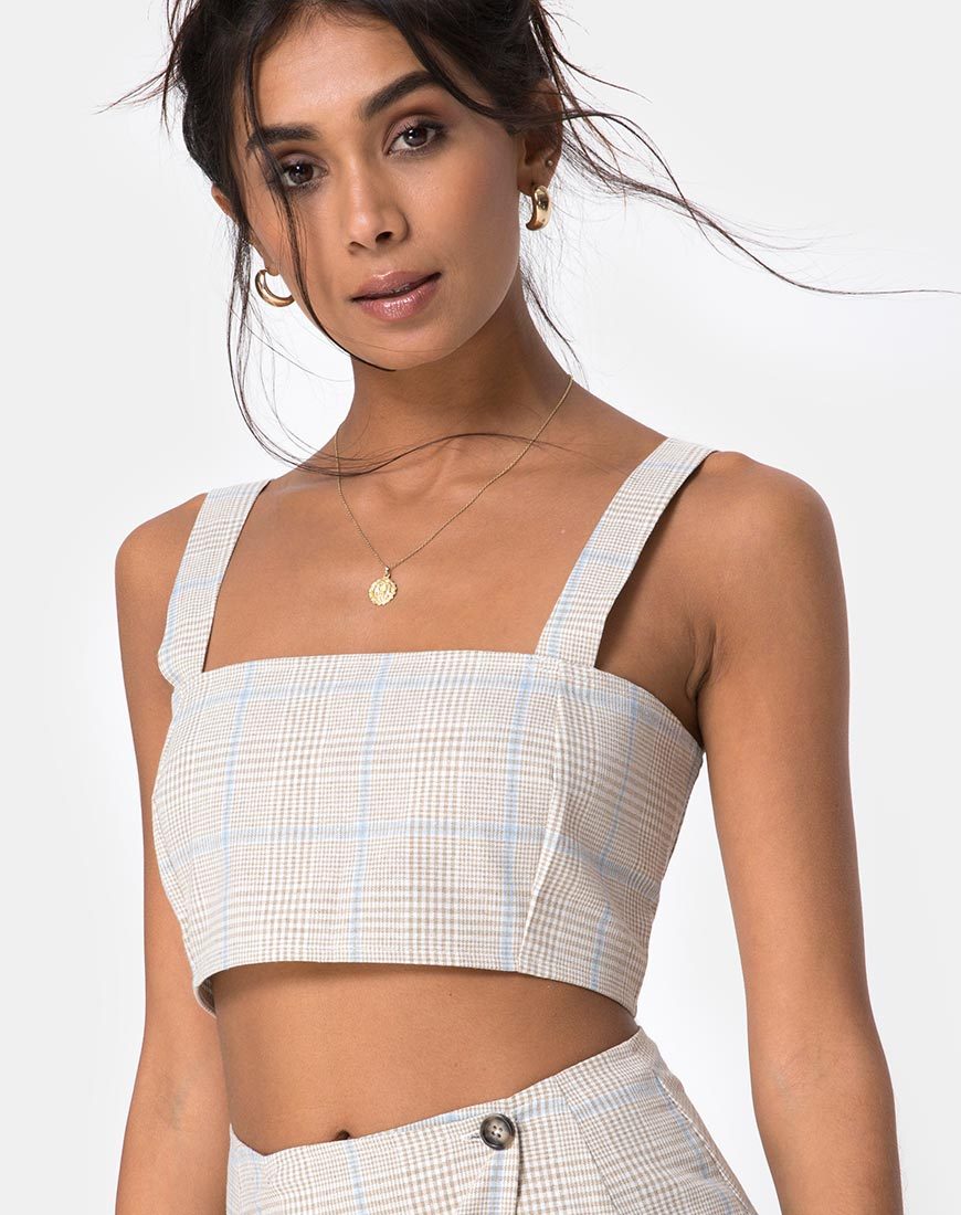 Bild von Kaira Crop Top in Tonal Plaid Almond