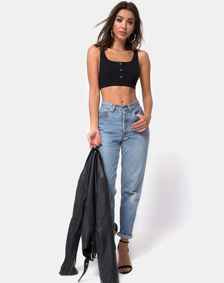 Image of Kalica Crop Top in Rippe Schwarz