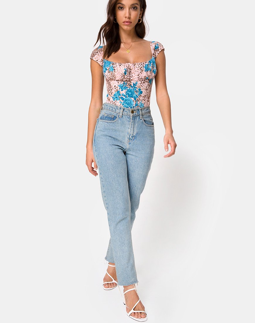 Image of Kalina Mieder in Dschungelblume Blau und Creme