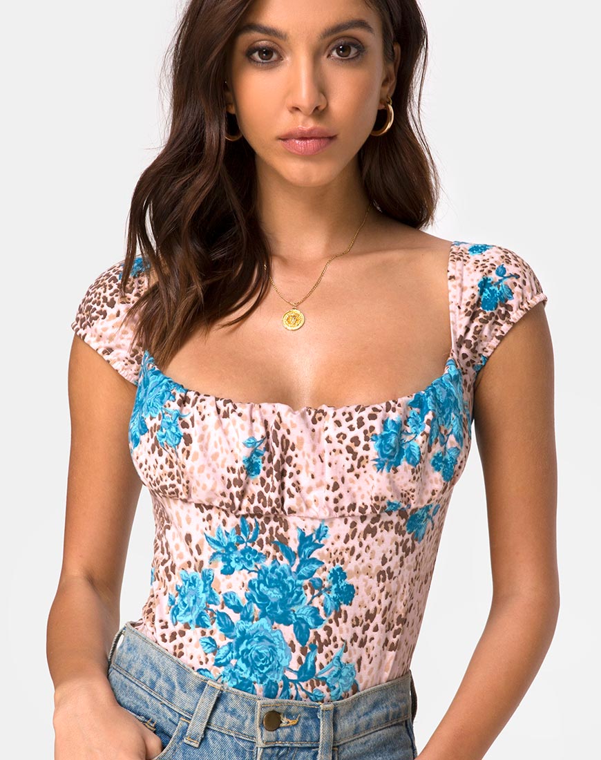 Kalina Mieder in Dschungelblume Blau und Creme