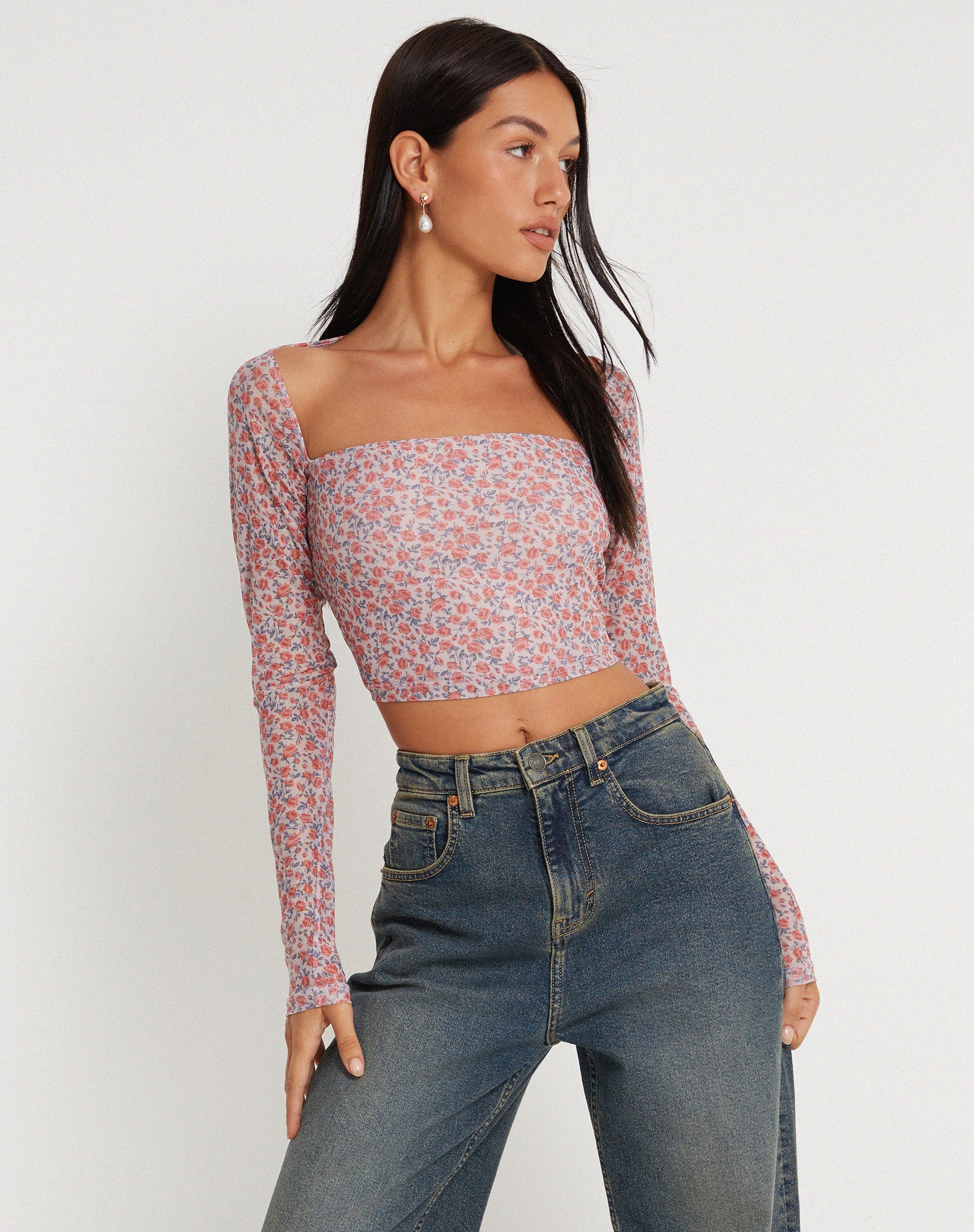 Abbildung des Kalisha Langarm-Tops in Spring Rose Dusty Pink