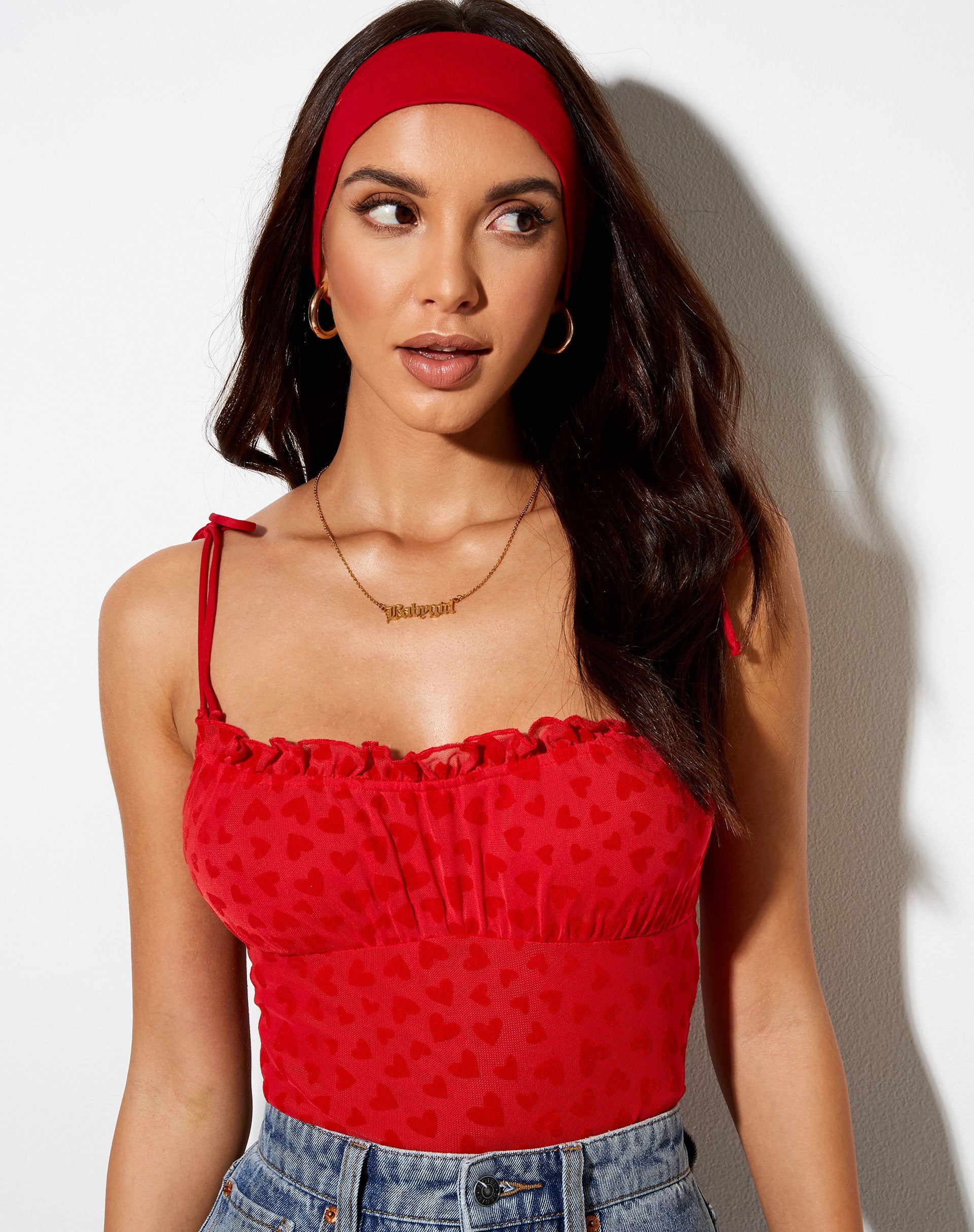 Image of Kalos Cami Top aus rotem Mesh Red Heart Flock