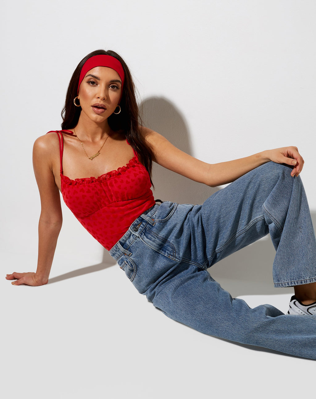 Kalos Cami Top aus rotem Mesh Rotes Herz Flock