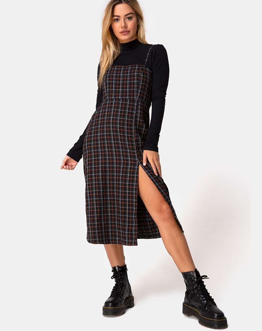 Image of Kaoya Midikleid in Karo Schwarz und Orange
