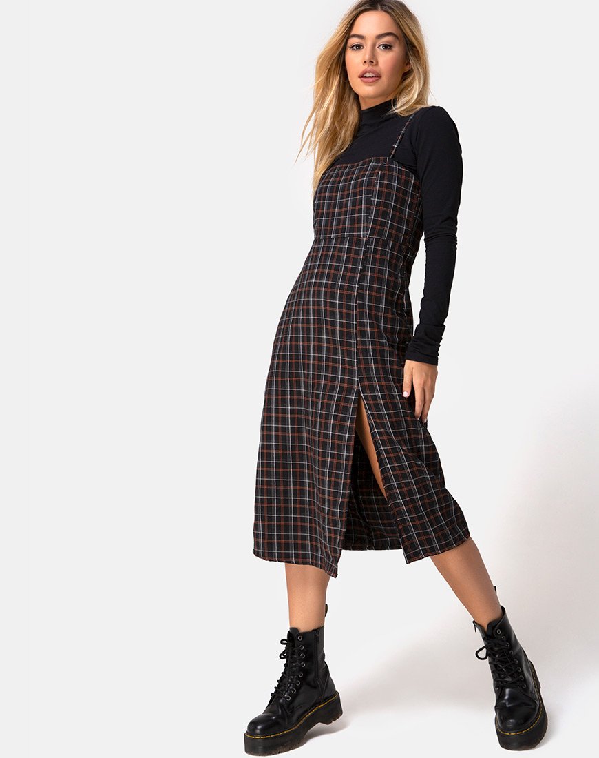 Kaoya Midikleid in Karo Schwarz und Orange