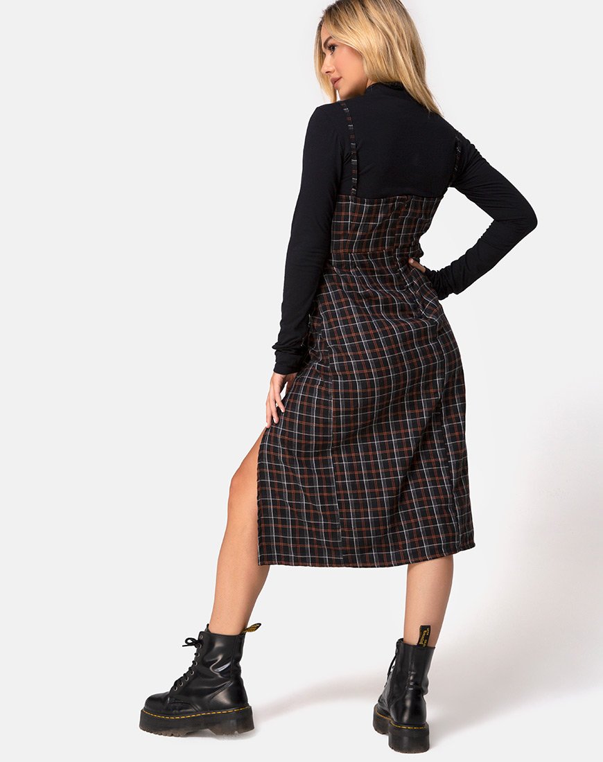 Image of Kaoya Midikleid in Karo Schwarz und Orange