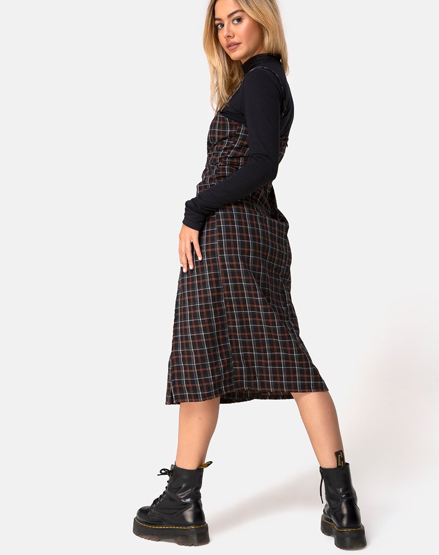 Kaoya Midikleid in Karo Schwarz und Orange