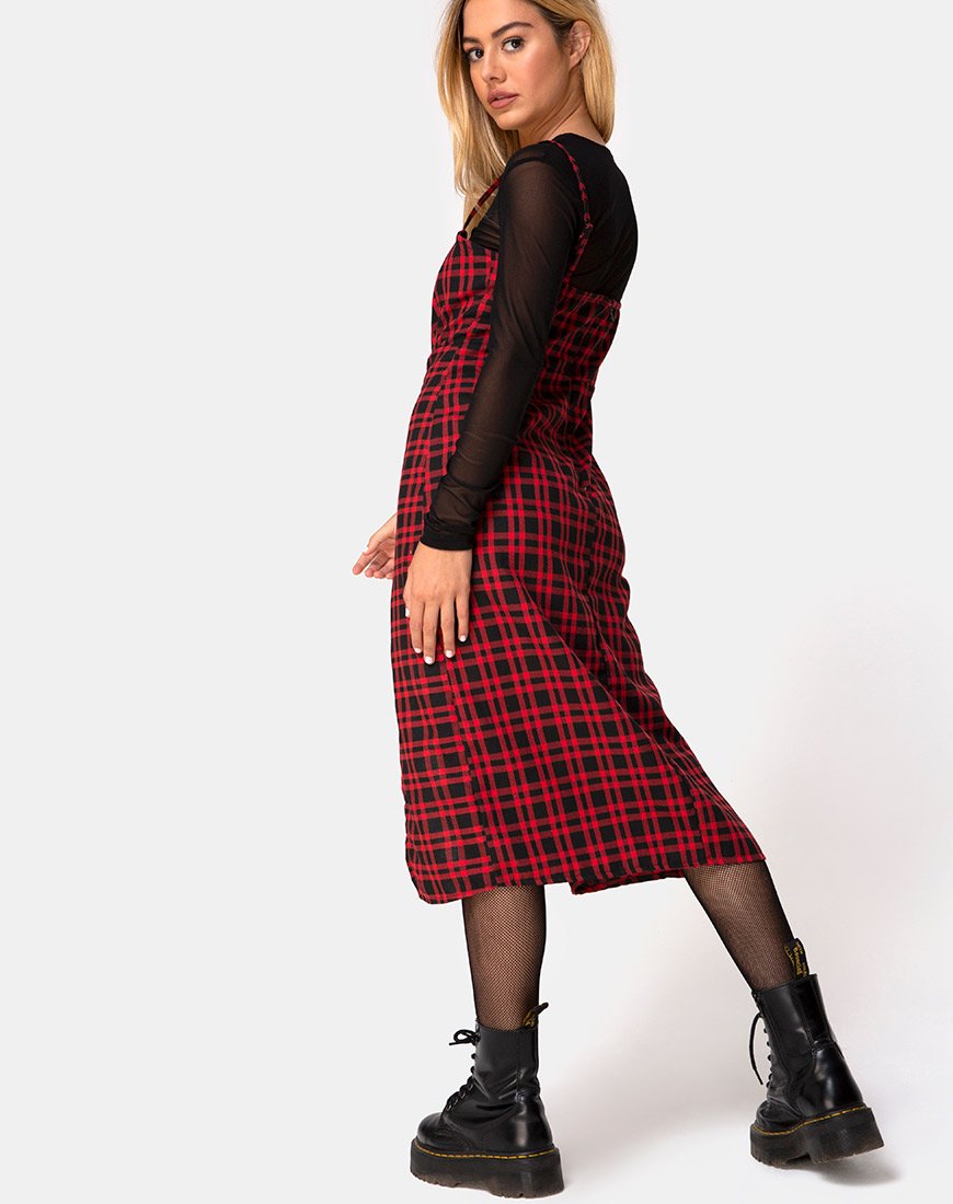 Image of Kaoya Midikleid in Karo Rot und Schwarz